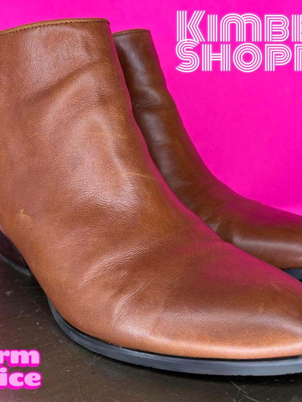 Franco Sarto Quasar Cognac Brown Leather Heeled Ankle Boot US 8.5 UK 6.5